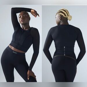 SAVAGE X FENTY FLOW ZIP-UP LONG-SLEEVE TOP, 2X - 18/20. SHEER ARMS, CROP LENGTH